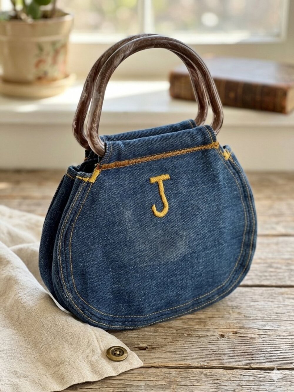 Vintage Blue Jean Purse Monogram letter “J” stitched 1980s